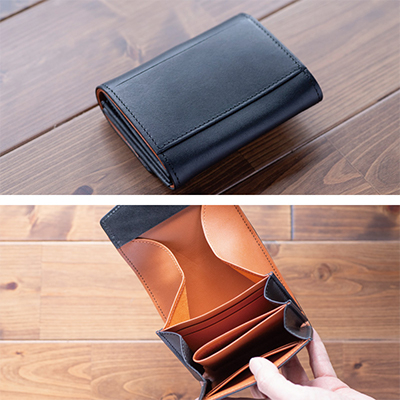 【本革 二つ折り財布】ギャルソン型 ハーフウォレット ダブルボタン【aw-19hn-BK】【1577847】