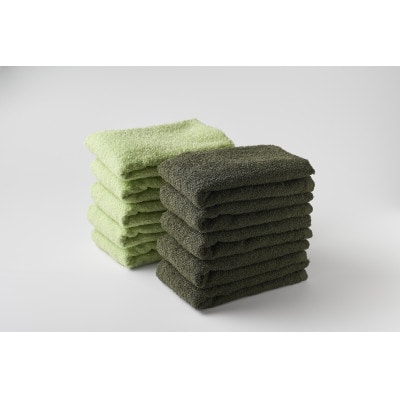 ●★【日本製】ホテルスタイル フェイスタオル　ライトグリーン・モスグリーン 10枚セット【1724566】