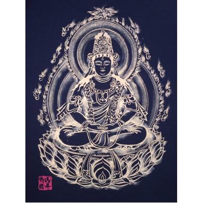 手描きTシャツ 仏画 大日如来 黒 (半袖 Lサイズ)【1615084】