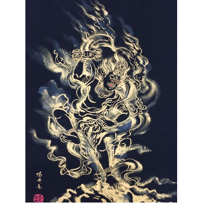 手描きTシャツ 仏画 蔵王権現 黒 (半袖 Mサイズ)【1614966】