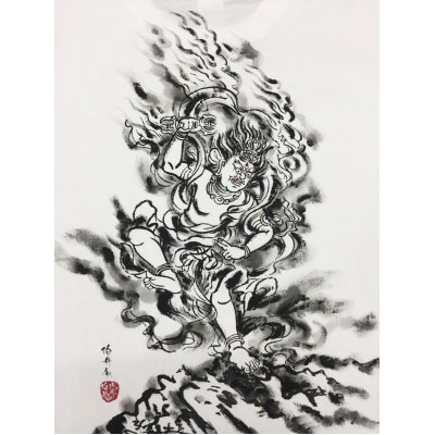 手描きTシャツ 仏画 蔵王権現 白 (半袖 Lサイズ)【1614956】