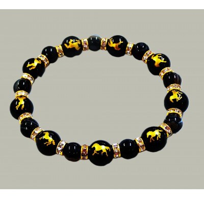 万事馬九行く(うまくいく)九頭の馬・黒天眼石ブレスレット【配送不可地域：沖縄県】【1697655】