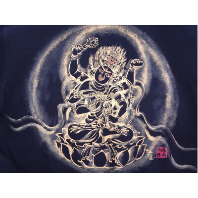 手描きTシャツ 仏画 愛染明王 黒 (半袖 Sサイズ)【1615491】