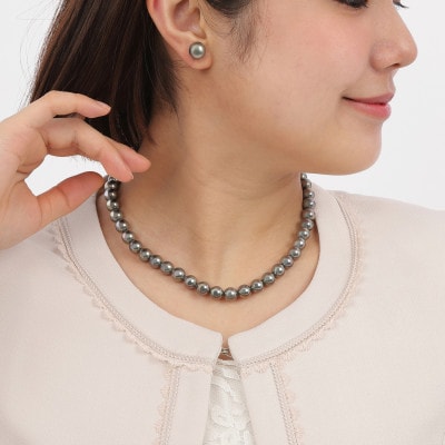 【RoseYumiRose】9mm&10mmパール2点セット(ネックレス/ピアス)グレー【配送不可地域：沖縄県】【1734610】