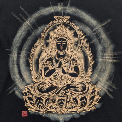 手描きTシャツ 仏画 大日如来 金剛界 黒 (半袖 Sサイズ)【1615117】