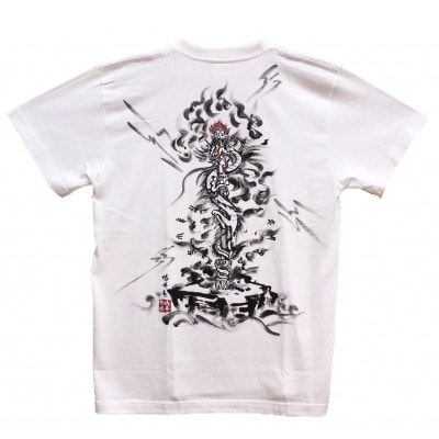 手描きTシャツ 仏画 倶利伽羅不動 白 (半袖 Sサイズ)【1614999】