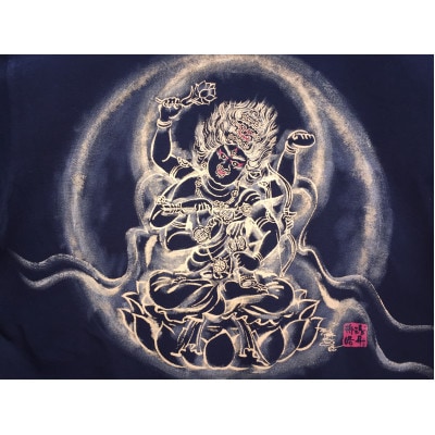 手描きTシャツ 仏画 愛染明王 黒 (半袖 Lサイズ)【1615500】