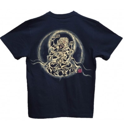 手描きTシャツ 仏画 愛染明王 黒 (半袖 XLサイズ)【1615503】
