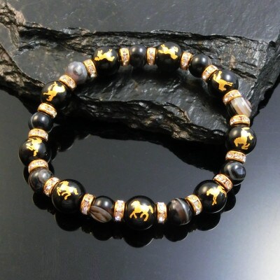 万事馬九行く(うまくいく)九頭の馬・黒天眼石ブレスレット【配送不可地域：沖縄県】【1697655】
