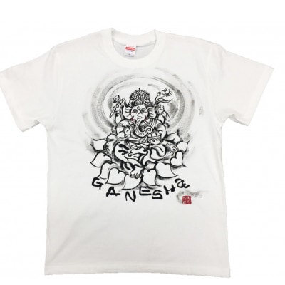 手描きTシャツ 仏画 ガネーシャ 白 (半袖 Sサイズ)【1615508】