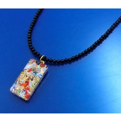 ベネチアンガラス使いのブラックオニキスネックレス〈紅白椿〉【配送不可地域：沖縄県】【1703481】