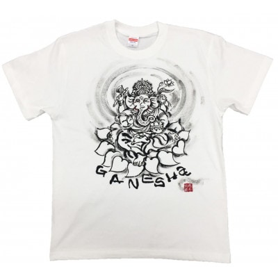 手描きTシャツ 仏画 ガネーシャ 白 (半袖 XLサイズ)【1615512】