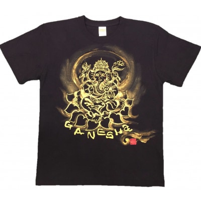 手描きTシャツ 仏画 ガネーシャ 黒 (半袖 Sサイズ)【1615514】