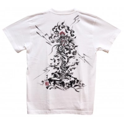 手描きTシャツ 仏画 倶利伽羅不動 白 (半袖 XLサイズ)【1615007】