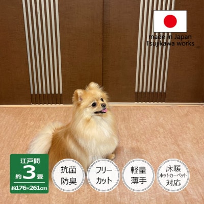 カーペット 日本製 抗菌防臭 犬 猫 ペット対応 ビオラ 176×261cm 江戸間 3畳 ベージュ【1519443】