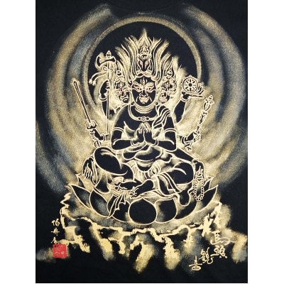 手描きTシャツ 仏画 馬頭観音 黒 (半袖 XLサイズ)【1615712】