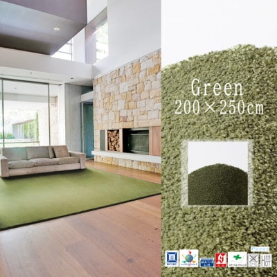 高密度&素足に心地よいソフトタッチ カーペット (サキソニー) グリーン【200×250cm】【1395787】