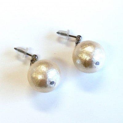 コットンパールピアス(14mm・アイボリー)【1518157】