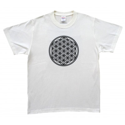 Tシャツ フラワー・オブ・ライフ 麻炭 白 (半袖 Sサイズ)【1619661】