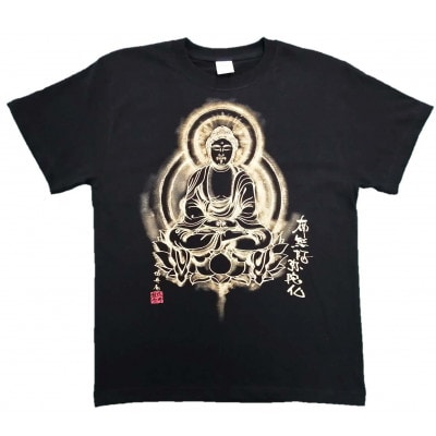 手描きTシャツ 仏画 阿弥陀如来 黒 (半袖 XLサイズ)【1615557】