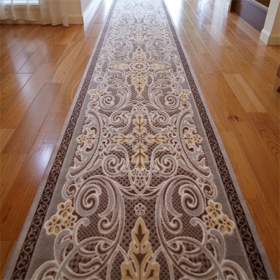 日本製 廊下カーペット 80cm×540cm 【モダンオーナメント】 滑り止め ブラウン【1671881】