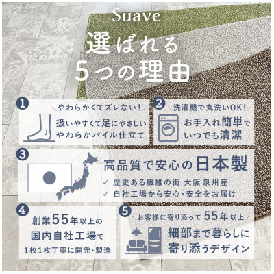 やわらか洗えるキッチンマット 50×240cm　グレー(suave)【1504474】