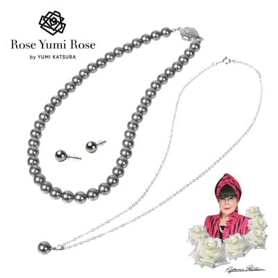 【RoseYumiRose】8mmパール3点セット(ネックレス/ペンダント/ピアス)グレー【配送不可地域：沖縄県】【1663323】