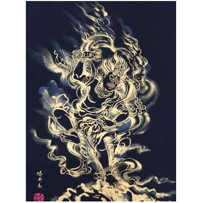 手描きTシャツ 仏画 蔵王権現 黒 (半袖 Sサイズ)【1614964】
