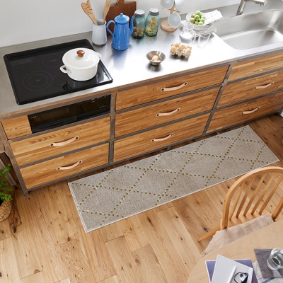 【45×180cm】洗える おしゃれなキッチンマット ラグ(ポント) ベージュ【1722514】