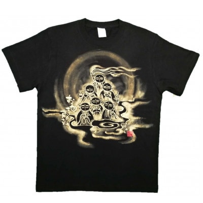 手描きTシャツ 仏画 六地蔵 黒 (半袖 Sサイズ)【1615571】