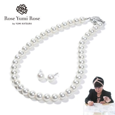 【RoseYumiRose】9mm&10mmパール2点セット(ネックレス/ピアス)ホワイト【配送不可地域：沖縄県】【1734608】