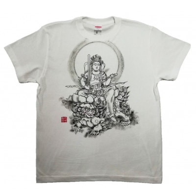 手描きTシャツ 仏画 文殊菩薩 白 (半袖 Sサイズ)【1615172】