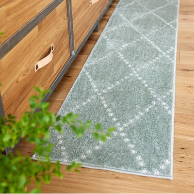 【45×240cm】洗える おしゃれなキッチンマット ラグ(ポント) ブルーグレー【1729167】