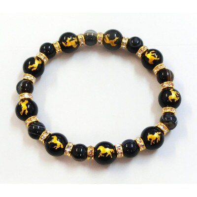 万事馬九行く(うまくいく)九頭の馬・黒天眼石ブレスレット【配送不可地域：沖縄県】【1697655】