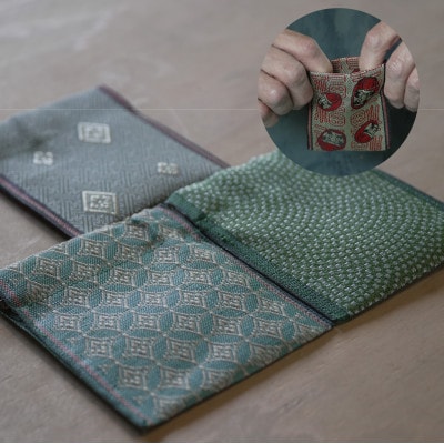 大阪府和泉市　国産　パカパカ財布3個セット　九条の七宝柄・鮫4紋緑・暮四季　畳　手作り【1680110】