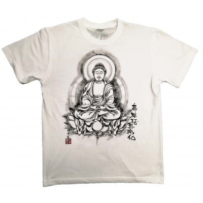 手描きTシャツ 仏画 阿弥陀如来 白 (半袖 Sサイズ)【1615521】
