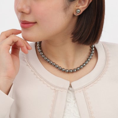 【RoseYumiRose】9mm&10mmパール2点セット(ネックレス/イヤリング)グレー【配送不可地域：沖縄県】【1734472】