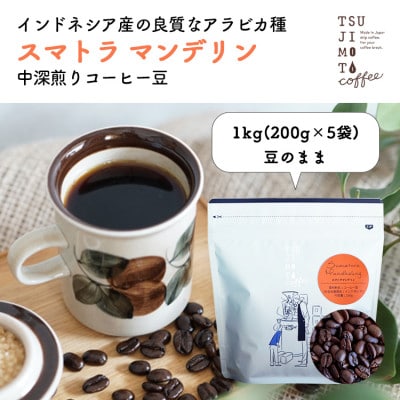 コーヒー豆　自家焙煎　スマトラマンデリン 1kg(200g×5袋)【豆のまま】【1502861】