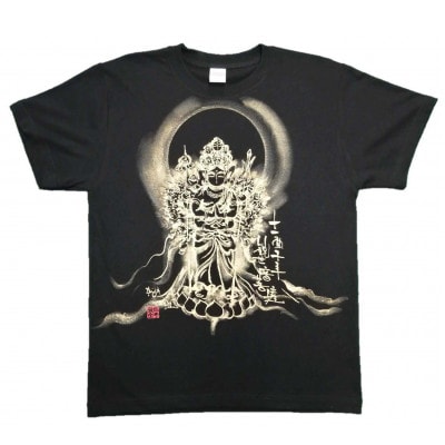 手描きTシャツ 仏画 十一面千手観音 黒 (半袖 Lサイズ)【1615166】