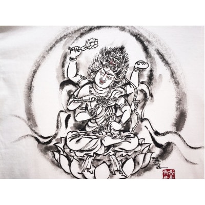 手描きTシャツ 仏画 愛染明王 白 (半袖 Mサイズ)【1615474】