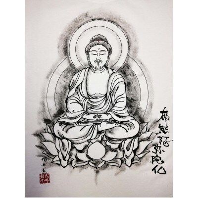 手描きTシャツ 仏画 阿弥陀如来 白 (半袖 XLサイズ)【1615548】