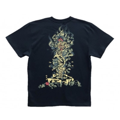 手描きTシャツ 仏画 倶利伽羅不動 黒 (半袖 Sサイズ)【1615010】