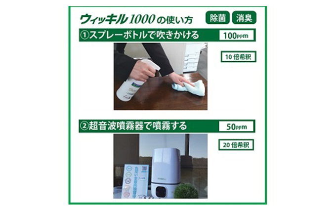 【ニオイ対策に！】<噴霧器付き>次亜塩素酸水溶液「ウィッキル1000　10L」消臭・除菌全部入りセット