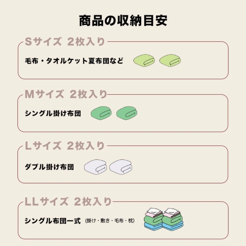 布団圧縮袋 日本製 ふとん圧縮袋 8箱 セット S M L LL サイズ 各2個