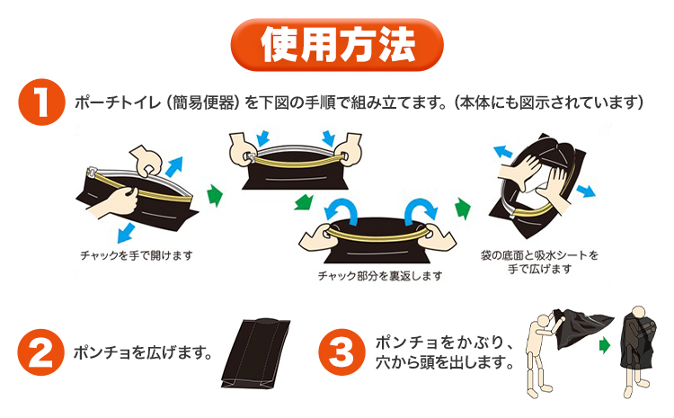 トイレ ポンチョトイレ 携帯用 大小便兼用 1回分 石崎資材株式会社《30日以内に出荷予定(土日祝除く)》 大阪府 羽曳野市 非常用 トイレ 防災グッズ 災害用 災害 地震 断水 コンパクト 防臭 簡単 防災 男女兼用