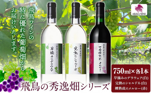 飛鳥の秀逸畑シリーズ 750ml×3本 デラウェア シャルドネ メルロー (株)飛鳥ワイン《30日以内に出荷予定(土日祝除く)》大阪府 羽曳野市 飛鳥ワイン 秀逸畑シリーズ アルコール ワイン 白ワイン 赤ワイン 酒