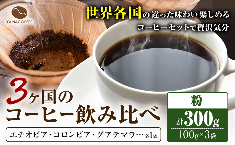 コーヒー豆 3ヶ国 飲み比べ 粉 計300g YAMACOFFEE[30日以内に出荷予定(土日祝除く)]大阪府 羽曳野市 コーヒー 粉 自家焙煎 珈琲豆 おうちコーヒー