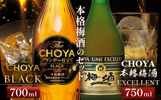 The CHOYA BLACK 700ml The CHOYA EXCELLENT エクセレント 750ml 計2本 セット 飲み比べ 羽曳野商工振興株式会社《30日以内に出荷予定(土日祝除く)》大阪府 羽曳野市 送料無料 梅酒 梅 酒 CHOYA チョーヤ チョーヤ梅酒 お酒 紀州 南高梅 black