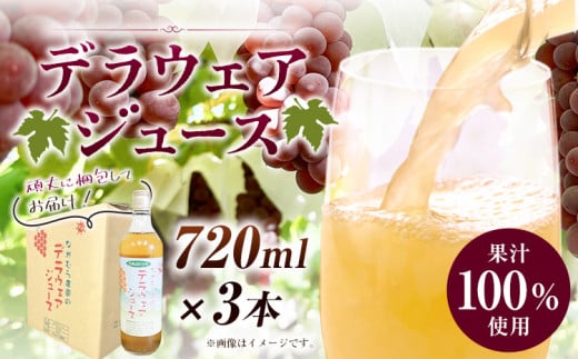 デラウェア ジュース 720ml 3本 有限会社なかむら農園《60日以内に出荷予定(土日祝除く)》大阪府 羽曳野市 ジュース 飲料品 ドリンク ぶどう ブドウ 葡萄 送料無料