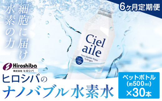 水素水【6ヶ月定期便】ナノバブル水素水 ペットボトル(約500ml)×30本 株式会社ヒロシバ《30日以内に出荷予定(土日祝除く)》大阪府 羽曳野市 送料無料 水素水 肌 美容 健康 水